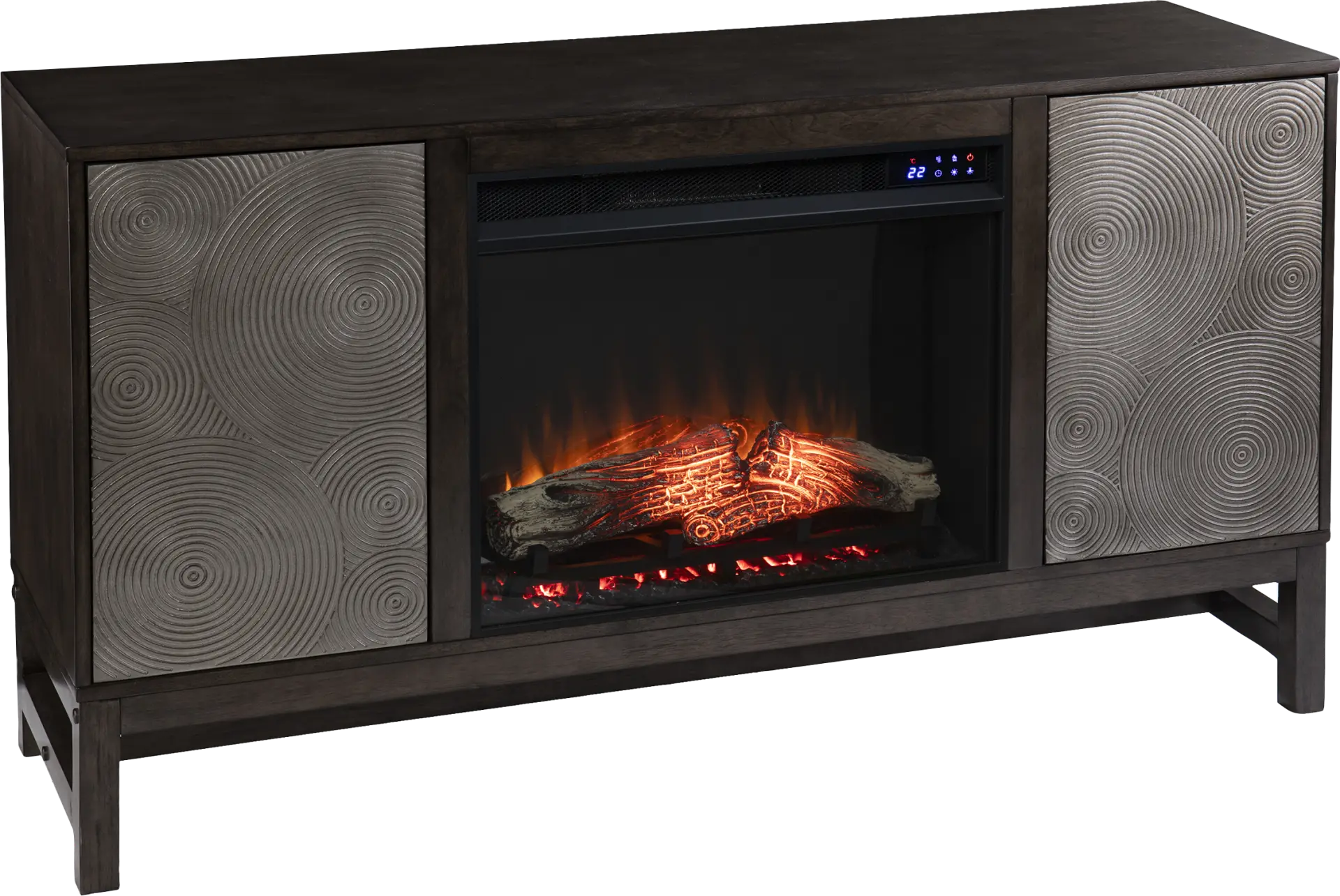Lysander IV Brown 54 in. Console, With Touch Panel Electric Log Fireplace