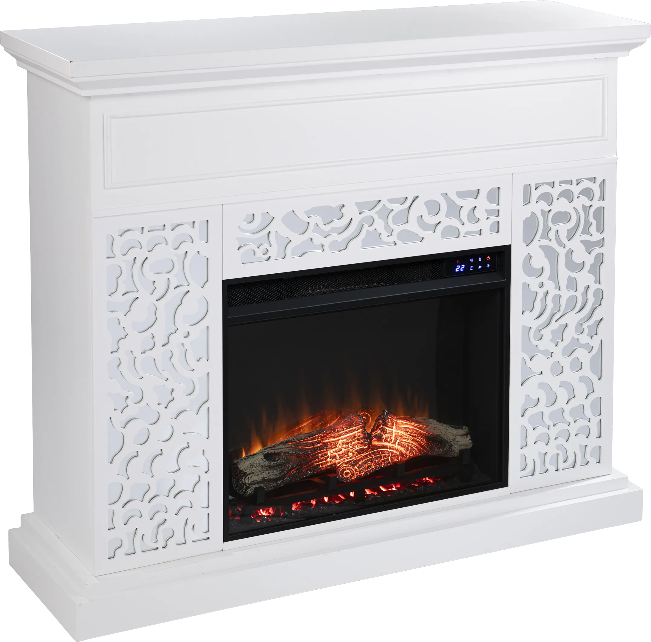 Ennismore IV White 46 in. Console, With Touch Panel Electric Log Fireplace