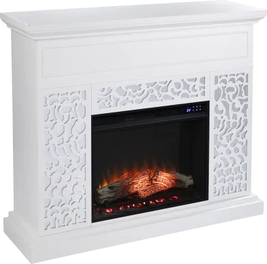 Ennismore IV White 46 in. Console, With Touch Panel Electric Log Fireplace