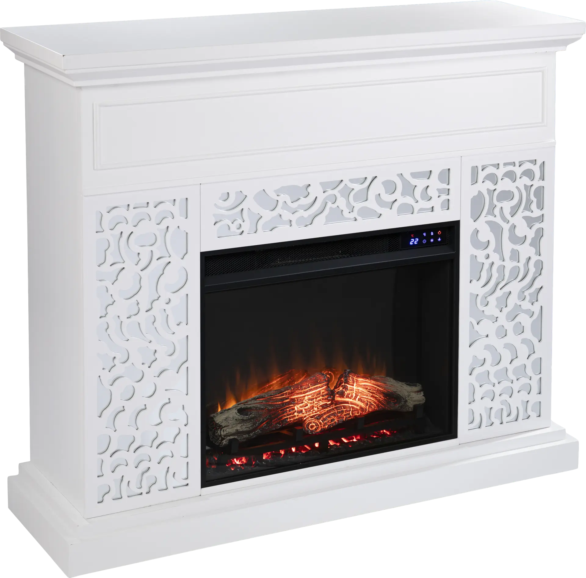 Ennismore IV White 46 in. Console, With Touch Panel Electric Log Fireplace