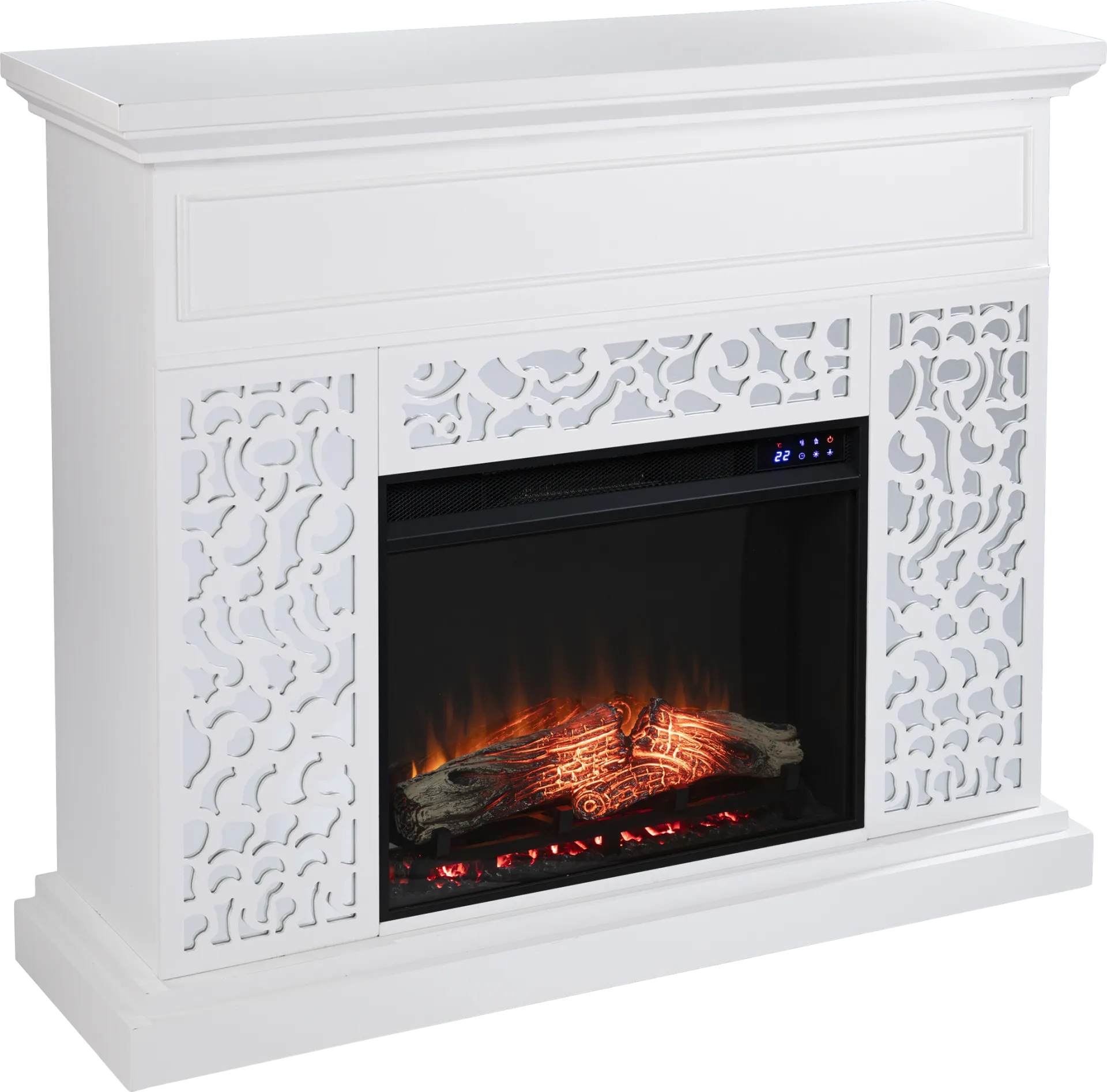 Ennismore IV White 46 in. Console, With Touch Panel Electric Log Fireplace - Image 1