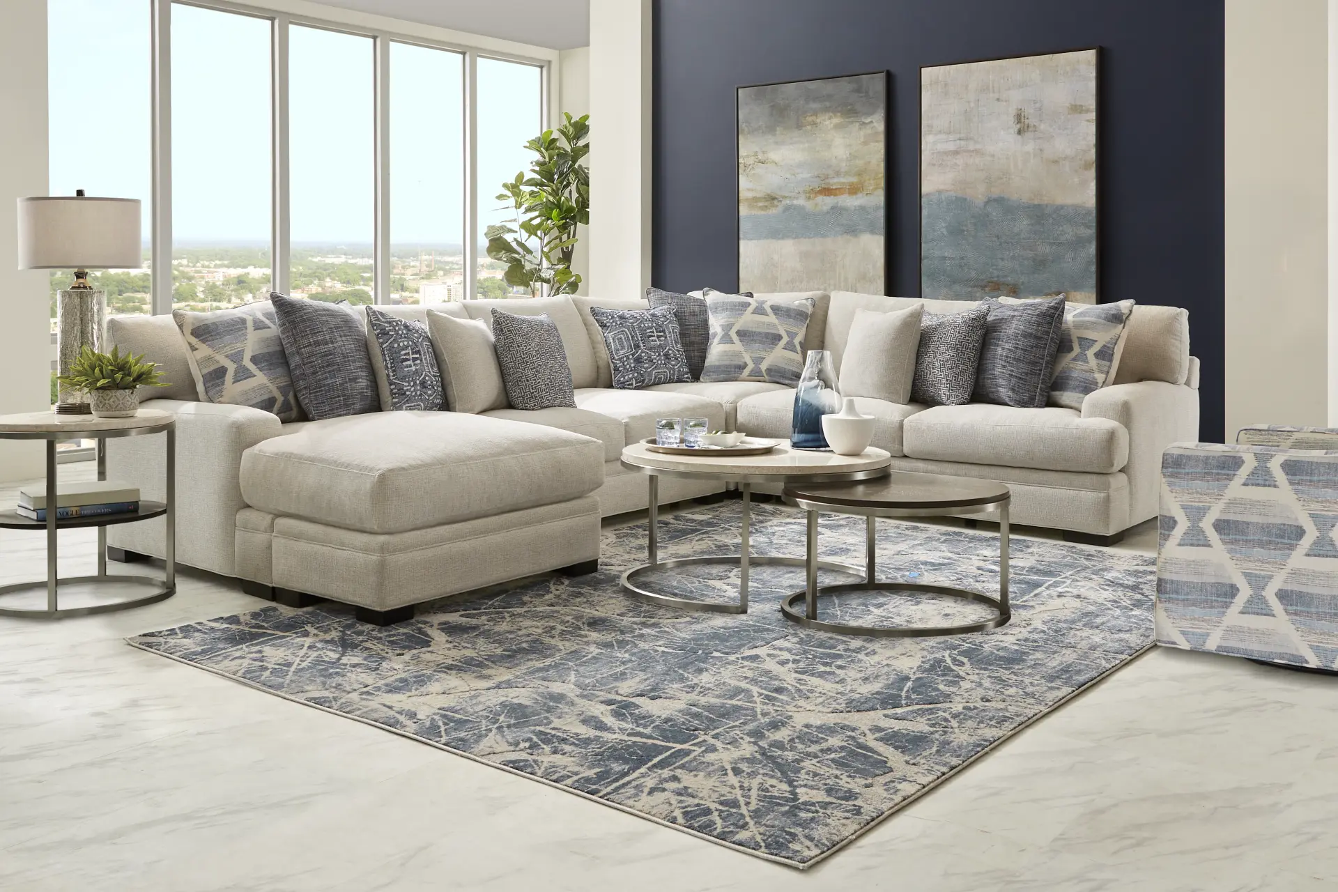 Bedford Park Ivory 3 Pc Sectional with Chaise