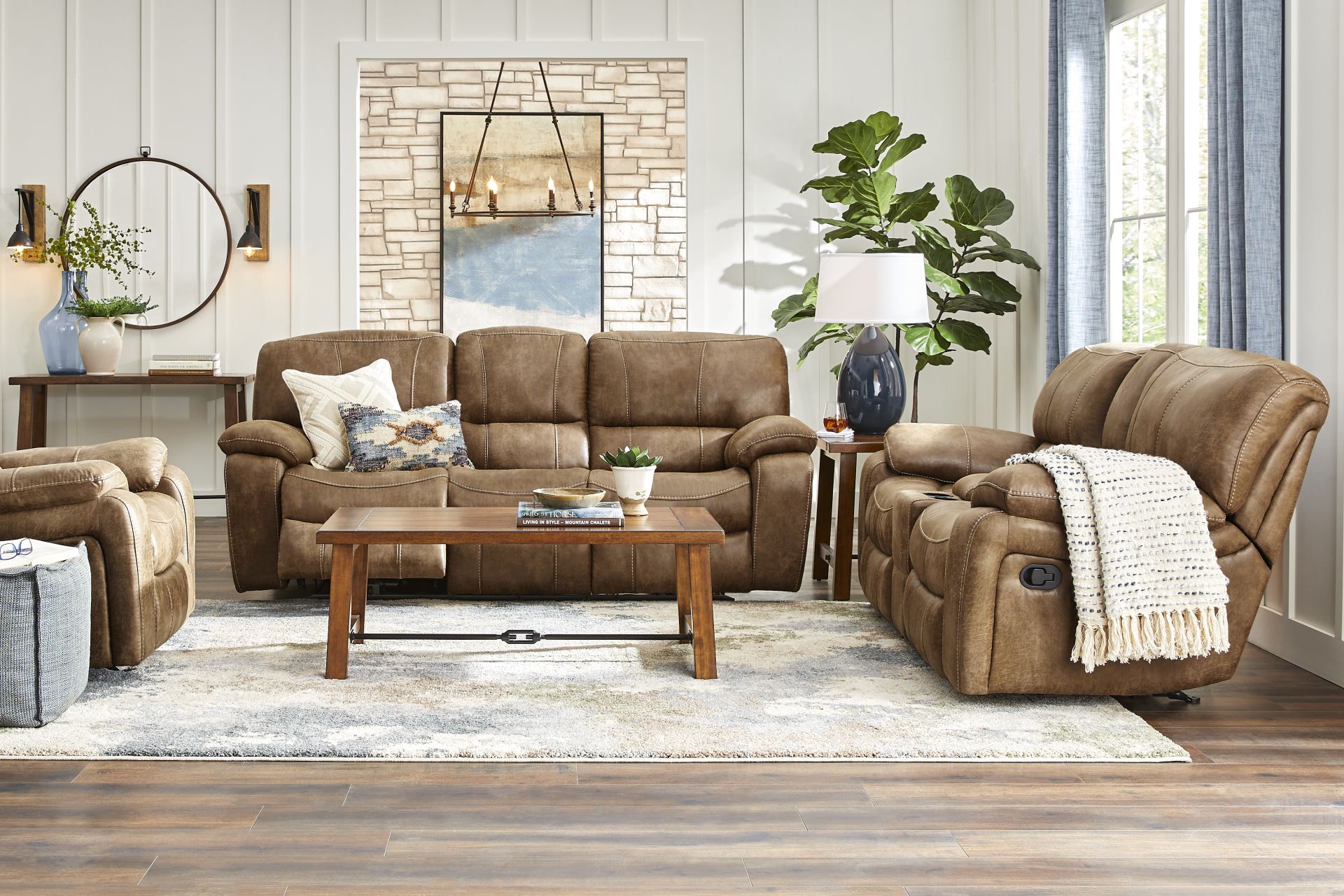 Cindy Crawford Home Alpen Ridge Tan 7 Pc Reclining Living Room - Image 1