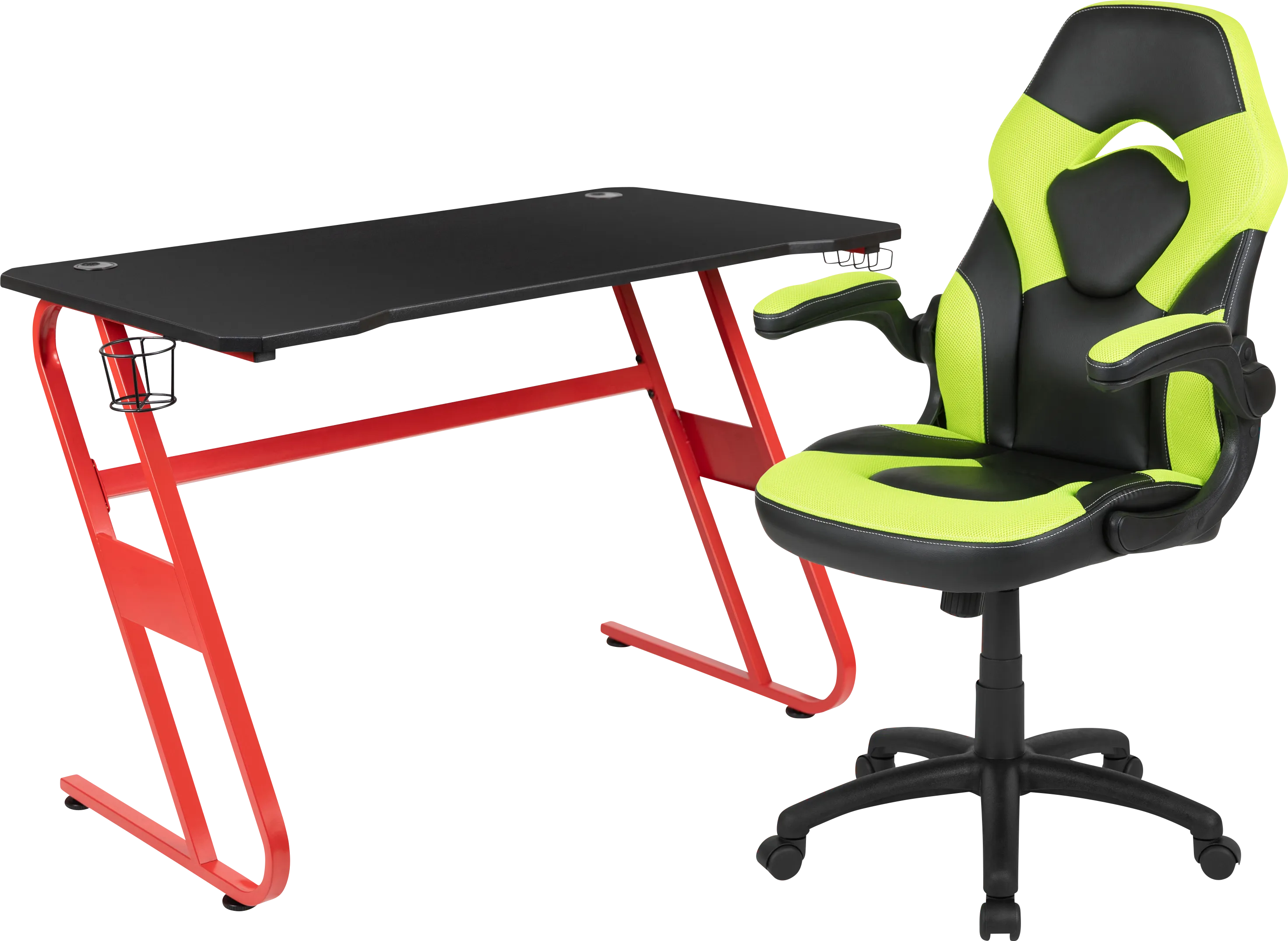 Kids Turole Red/Lime Gaming Desk and Chair Set - Thumbnail - Image 1