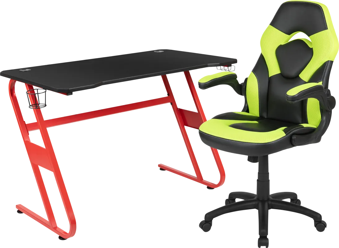 Kids Turole Red/Lime Gaming Desk and Chair Set