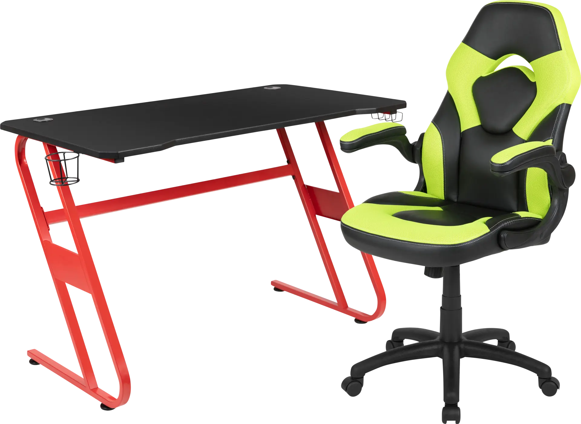 Kids Turole Red/Lime Gaming Desk and Chair Set
