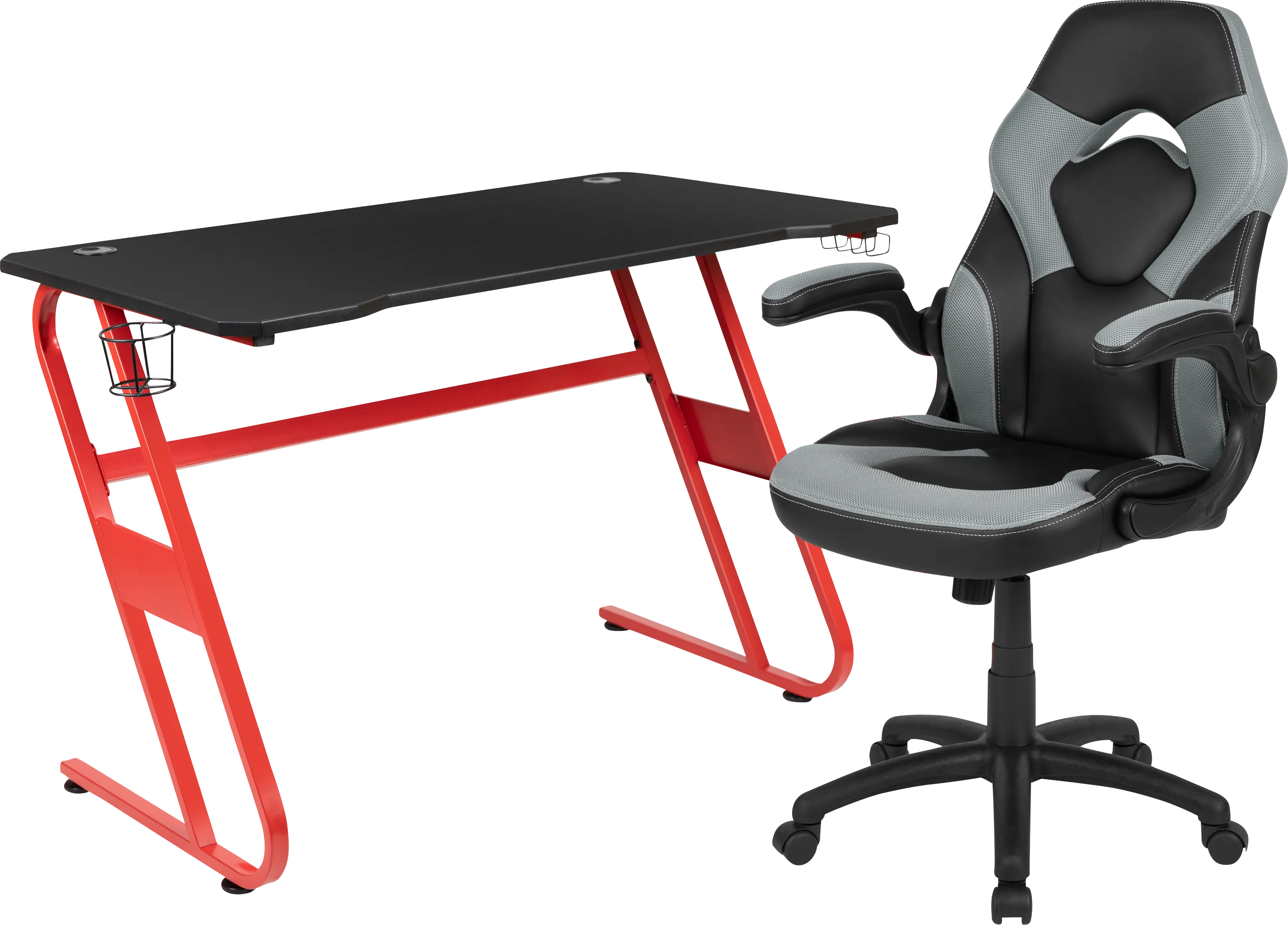Kids Turole Red/Gray Gaming Desk and Chair Set - Thumbnail - Image 1