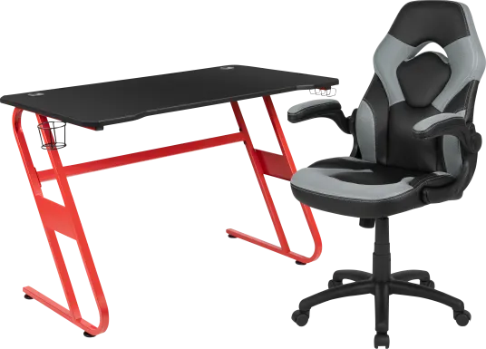 Kids Turole Red/Gray Gaming Desk and Chair Set