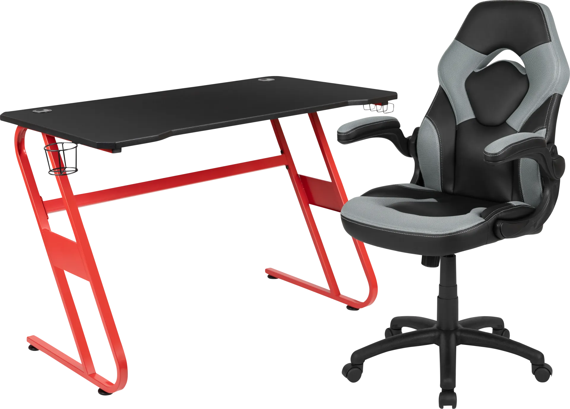 Kids Turole Red/Gray Gaming Desk and Chair Set - Image 1