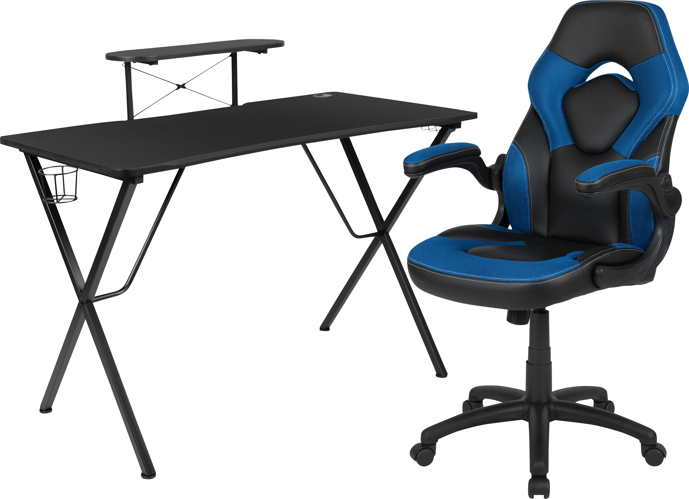 Gerro Black/Blue PC Gaming Desk and Chair Set - Thumbnail - Image 1