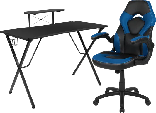 Gerro Black/Blue PC Gaming Desk and Chair Set