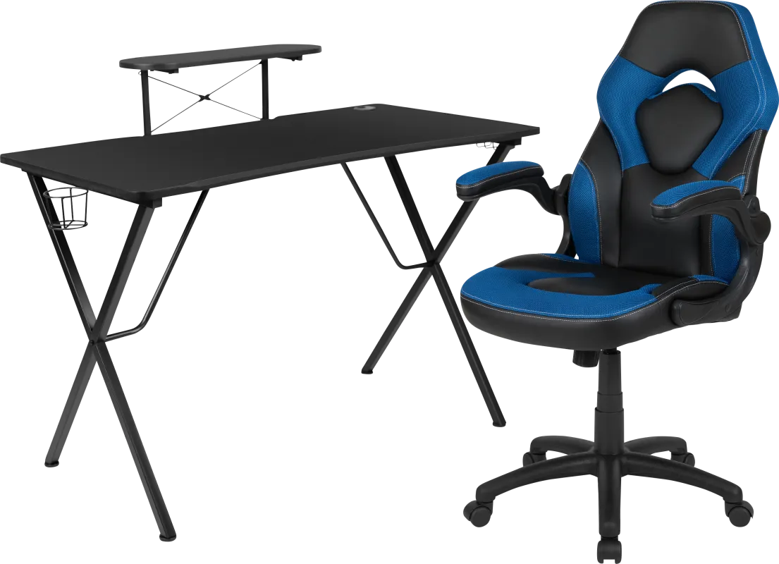 Gerro Black/Blue PC Gaming Desk and Chair Set