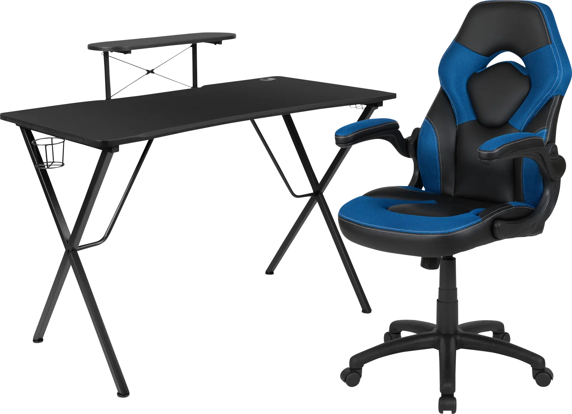 Gerro Black/Blue PC Gaming Desk and Chair Set