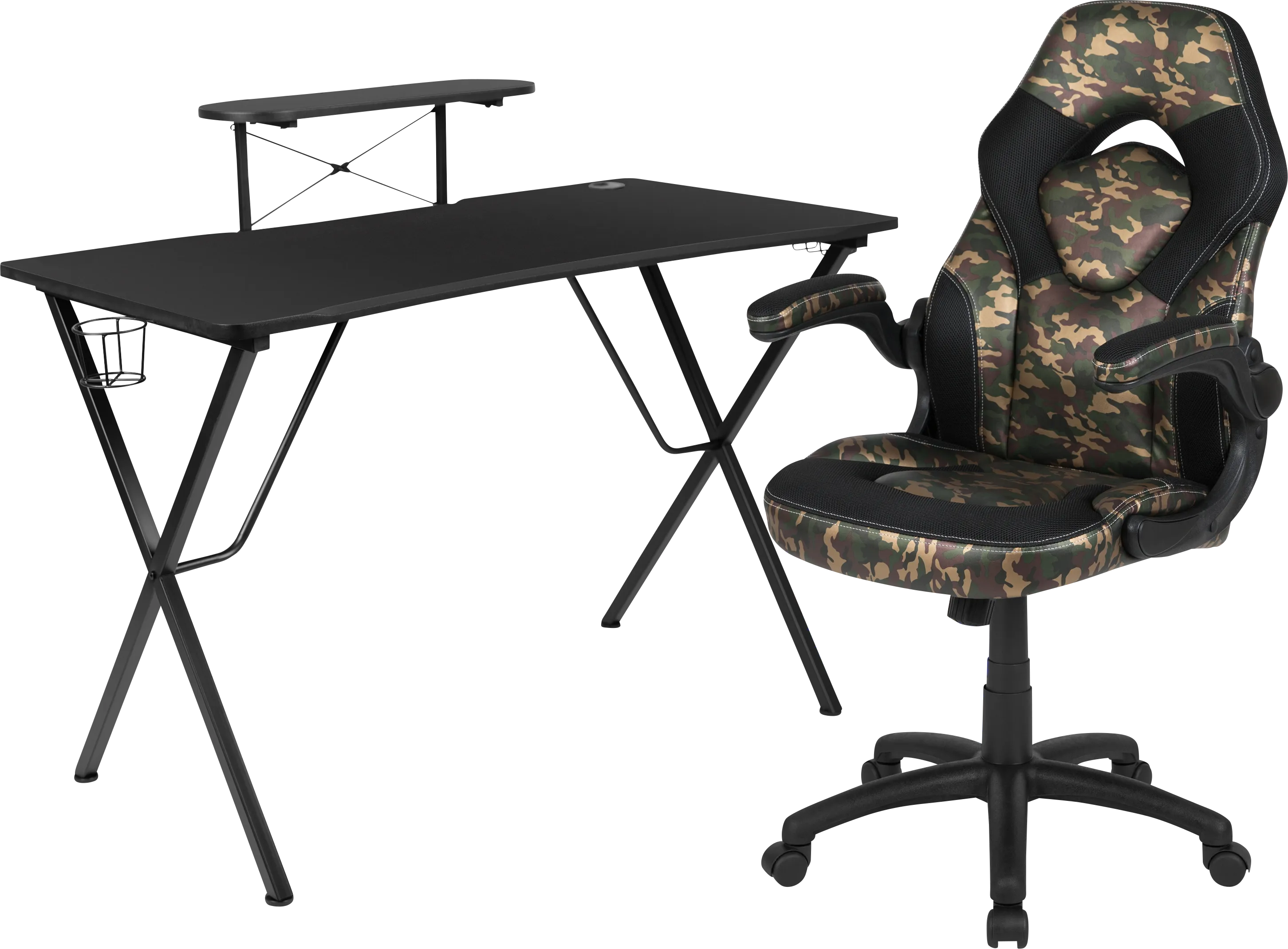 Gerro Black/Green PC Gaming Desk and Chair Set