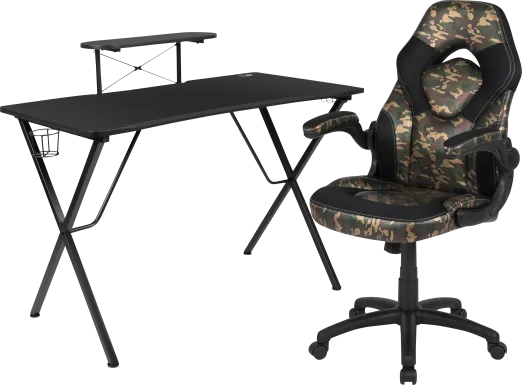 Gerro Black/Green PC Gaming Desk and Chair Set