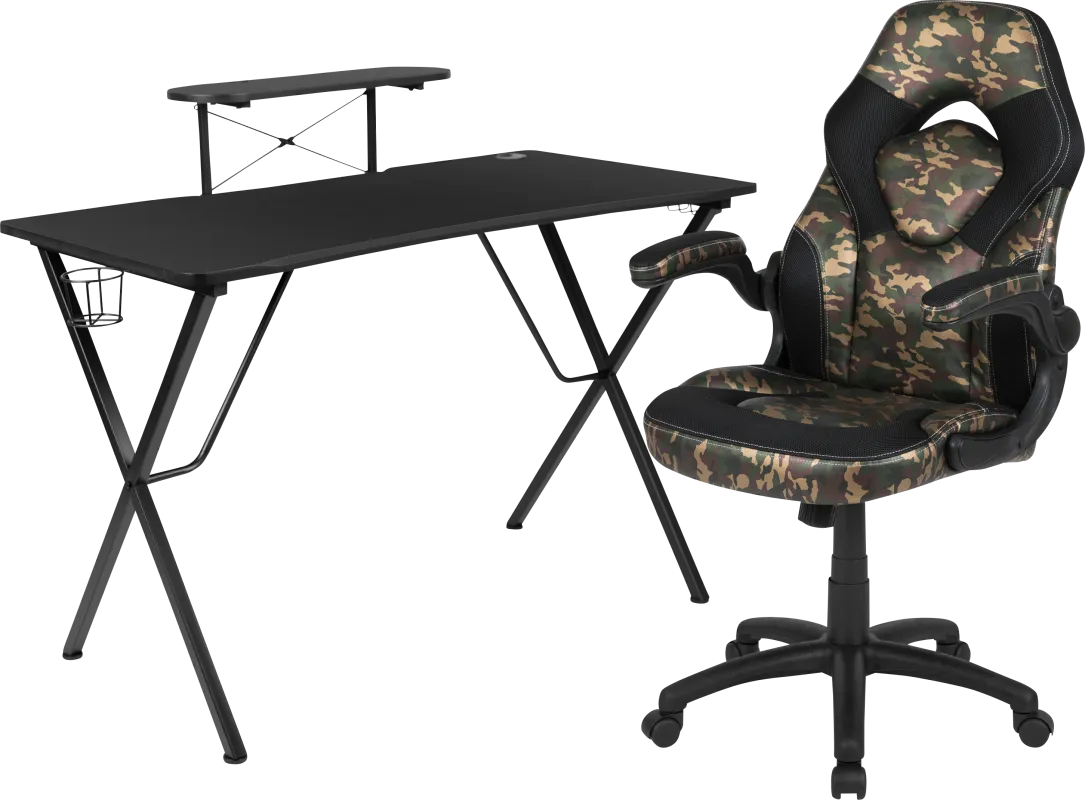 Gerro Black/Green PC Gaming Desk and Chair Set