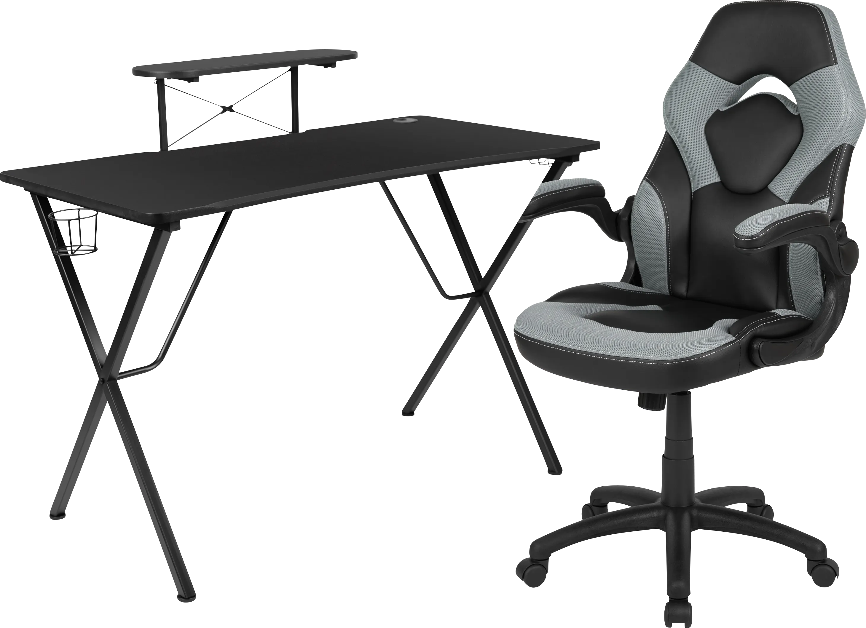 Gerro Black/Gray PC Gaming Desk and Chair Set