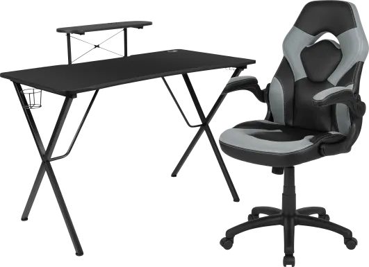Gerro Black/Gray PC Gaming Desk and Chair Set