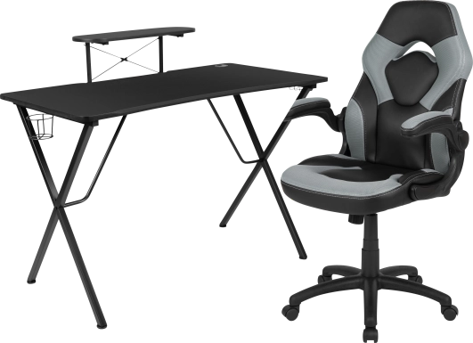 Gerro Black/Gray PC Gaming Desk and Chair Set