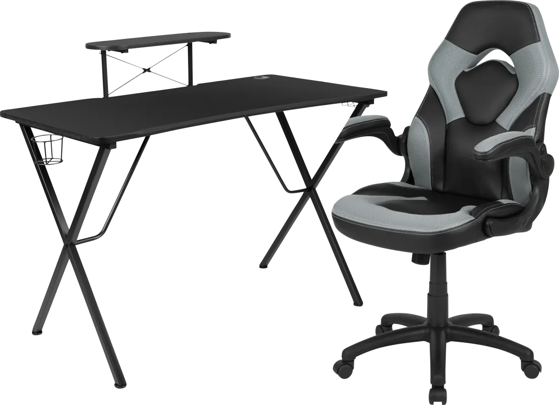 Gerro Black/Gray PC Gaming Desk and Chair Set