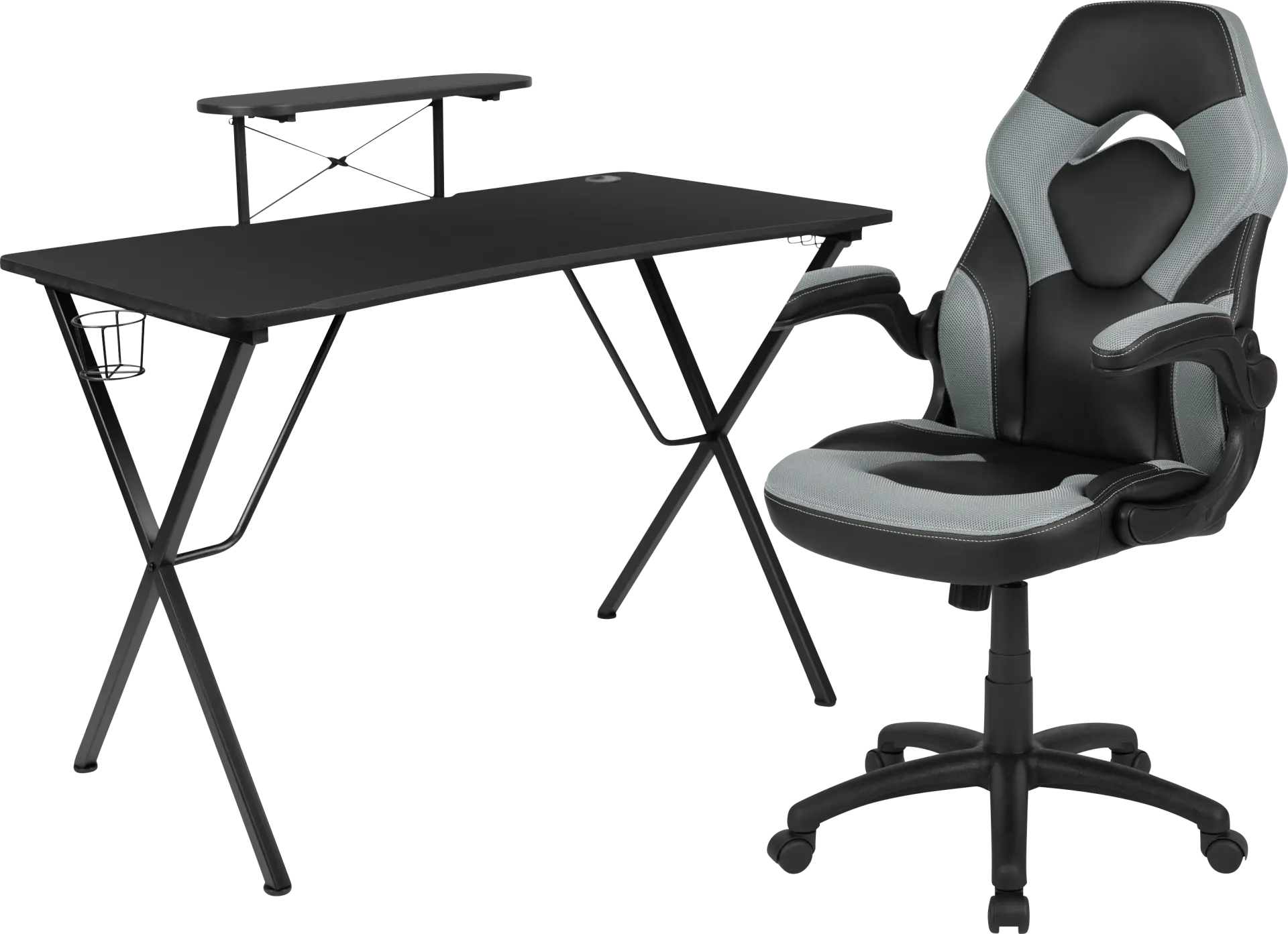 Gerro Black/Gray PC Gaming Desk and Chair Set