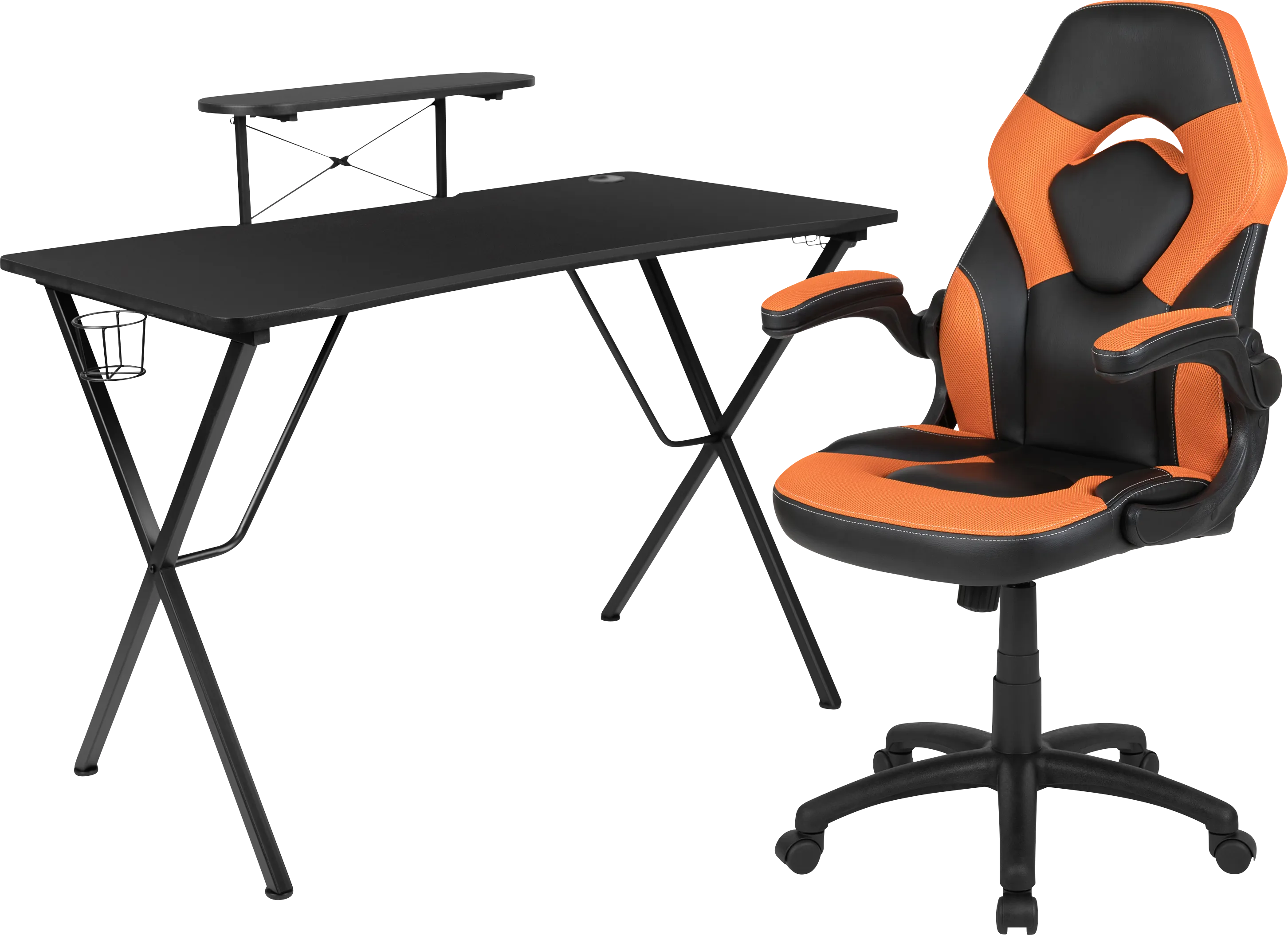 Gerro Black/Orange PC Gaming Desk and Chair Set - Thumbnail - Image 1