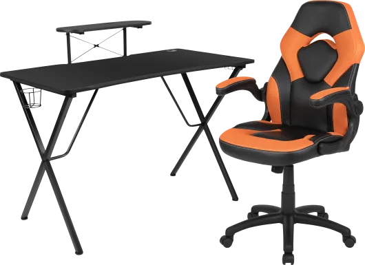 Gerro Black/Orange PC Gaming Desk and Chair Set