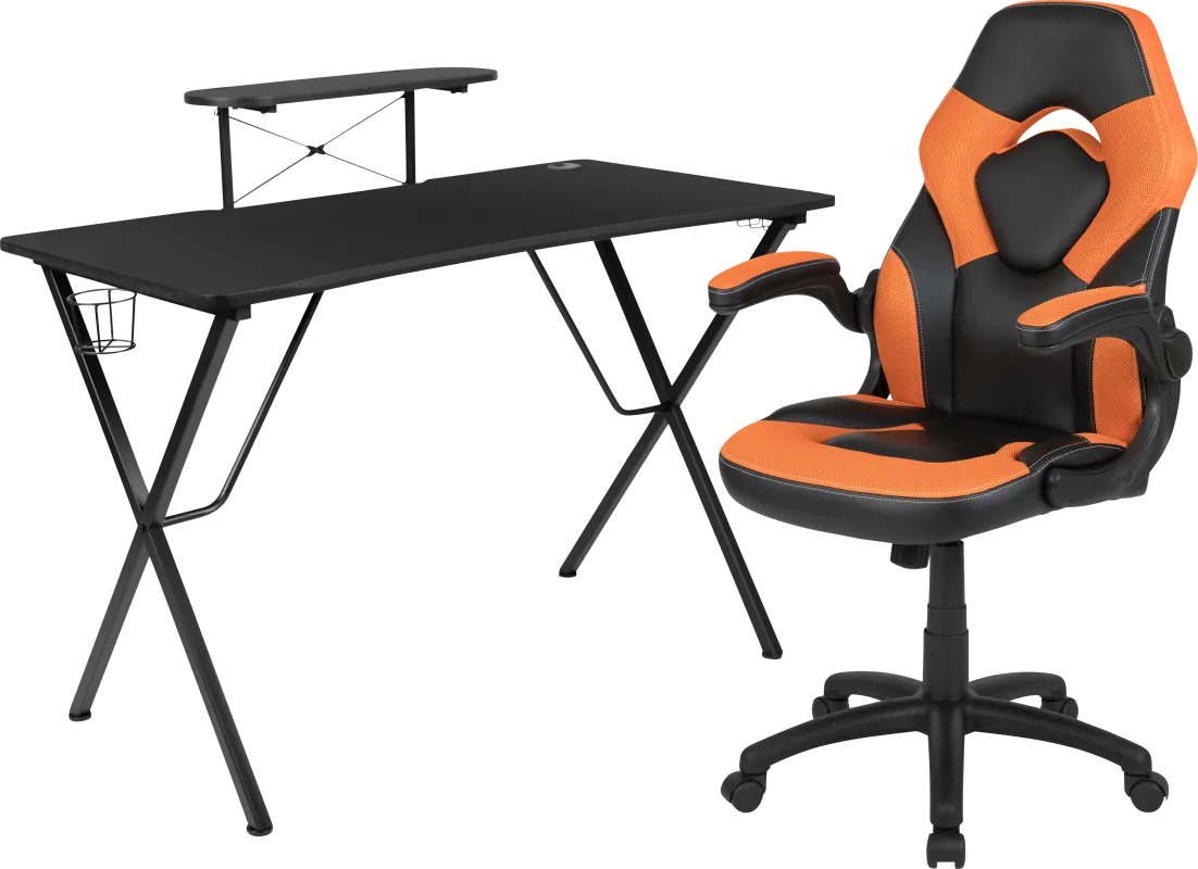 Gerro Black/Orange PC Gaming Desk and Chair Set