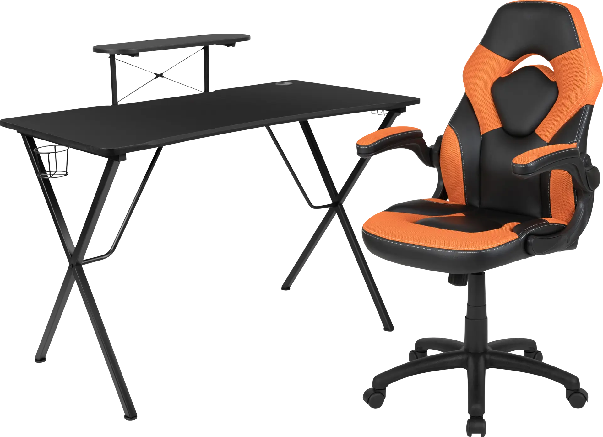 Gerro Black/Orange PC Gaming Desk and Chair Set