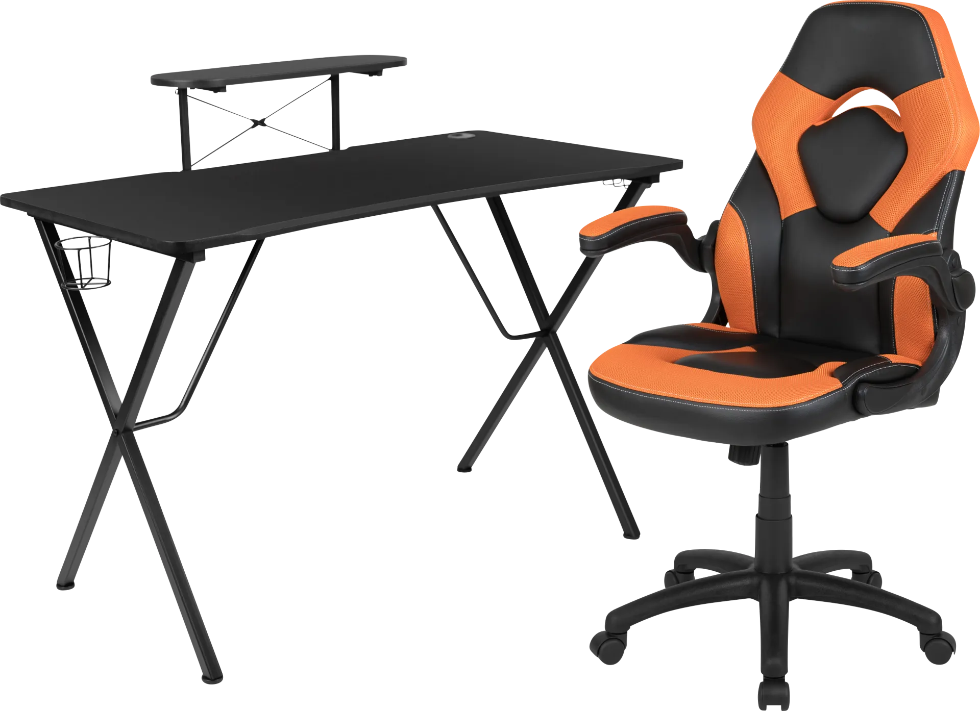 Gerro Black/Orange PC Gaming Desk and Chair Set - Image 1