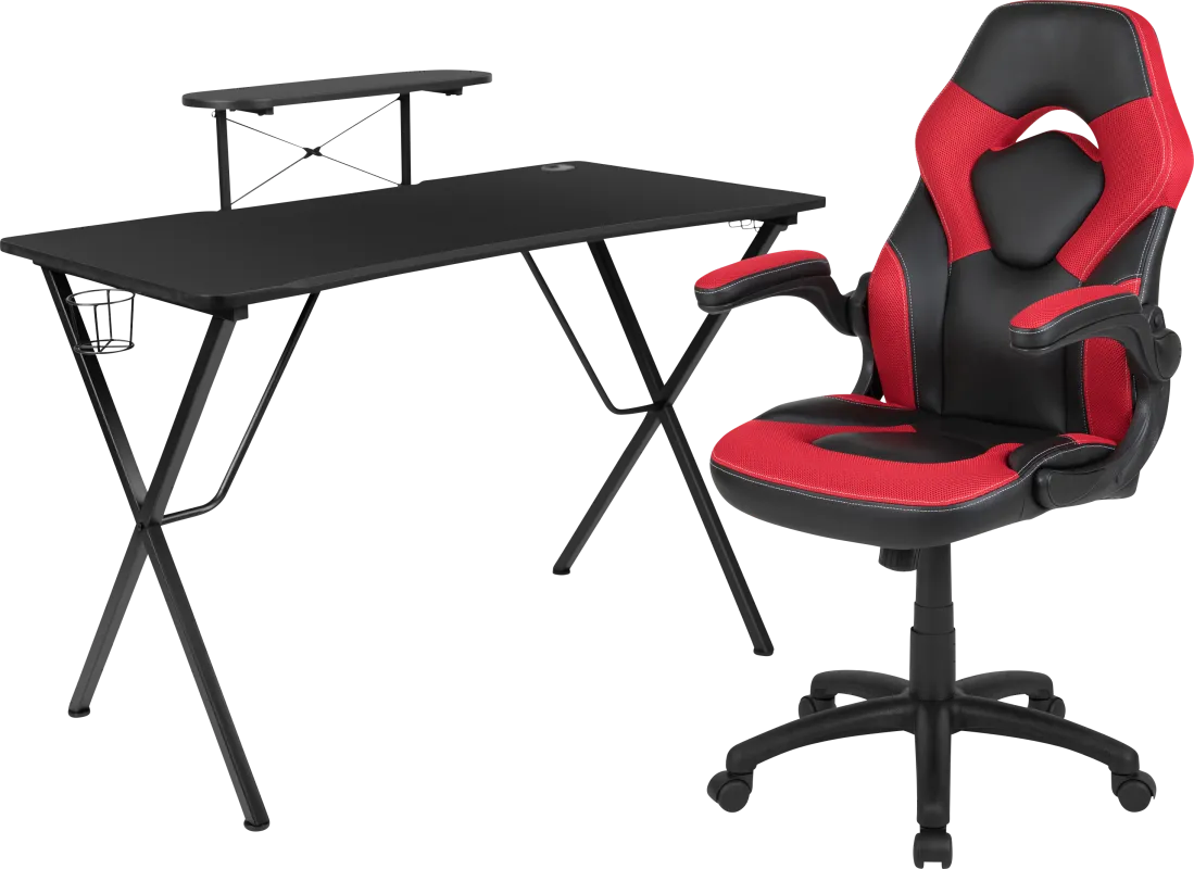 Gerro Black/Red PC Gaming Desk and Chair Set