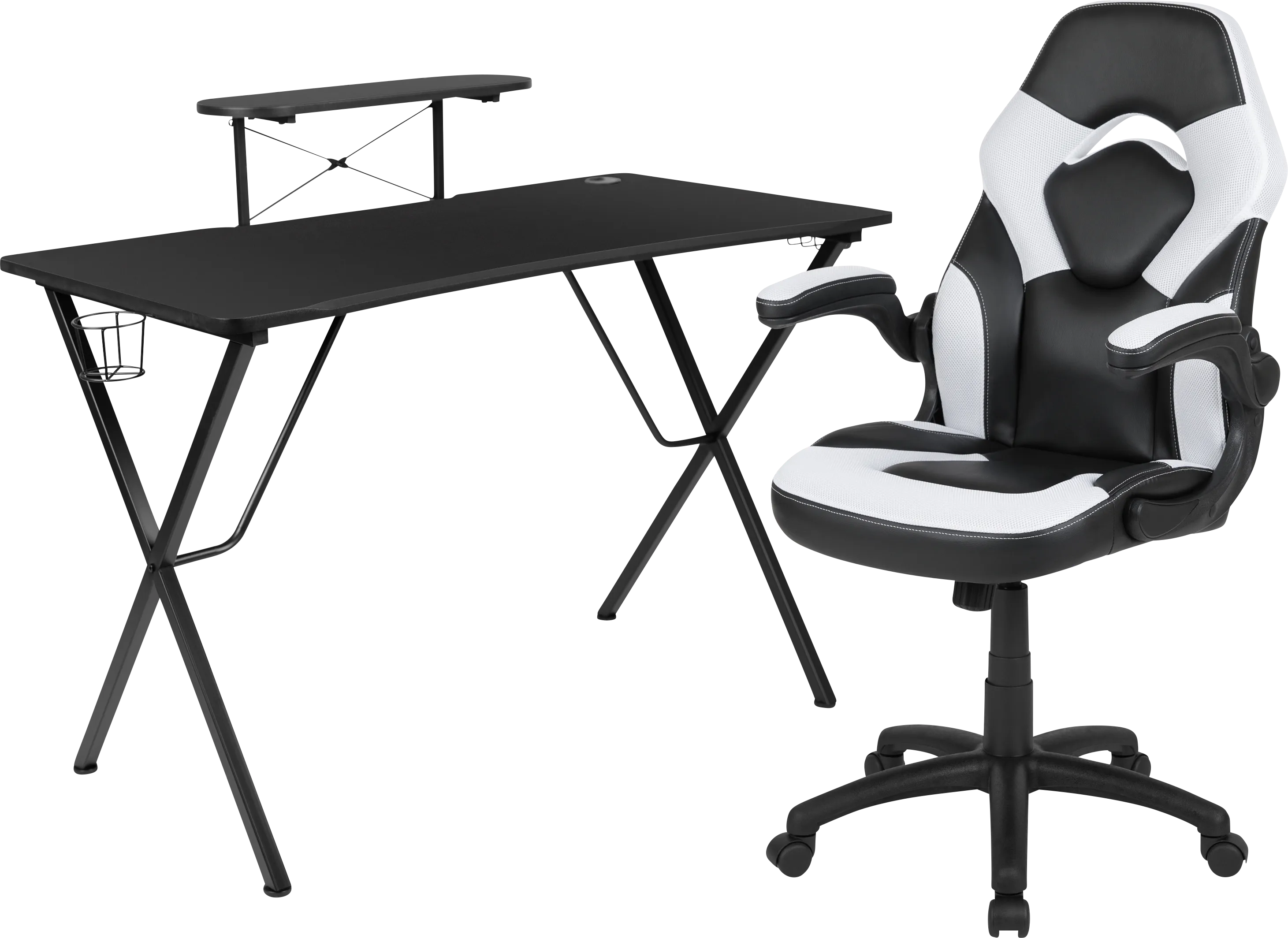 Gerro Black/White PC Gaming Desk and Chair Set - Thumbnail - Image 1