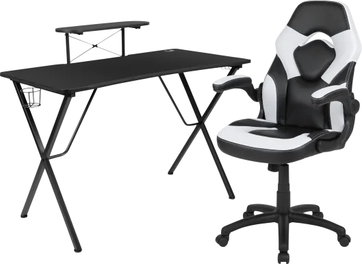 Gerro Black/White PC Gaming Desk and Chair Set