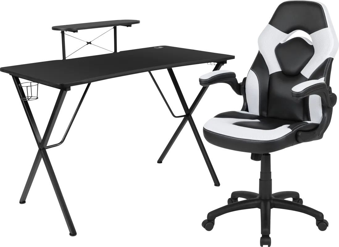 Gerro Black/White PC Gaming Desk and Chair Set