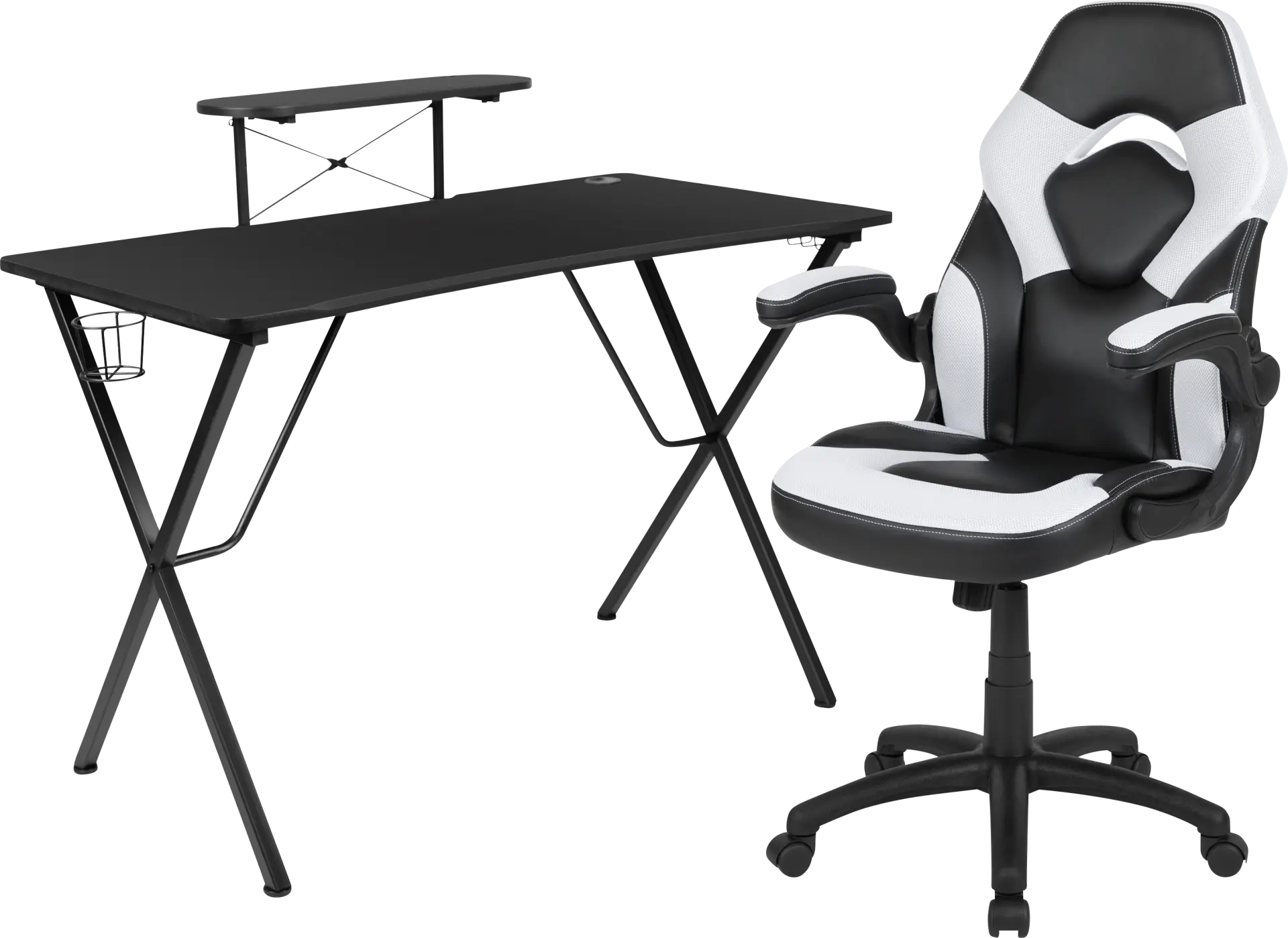 Gerro Black/White PC Gaming Desk and Chair Set