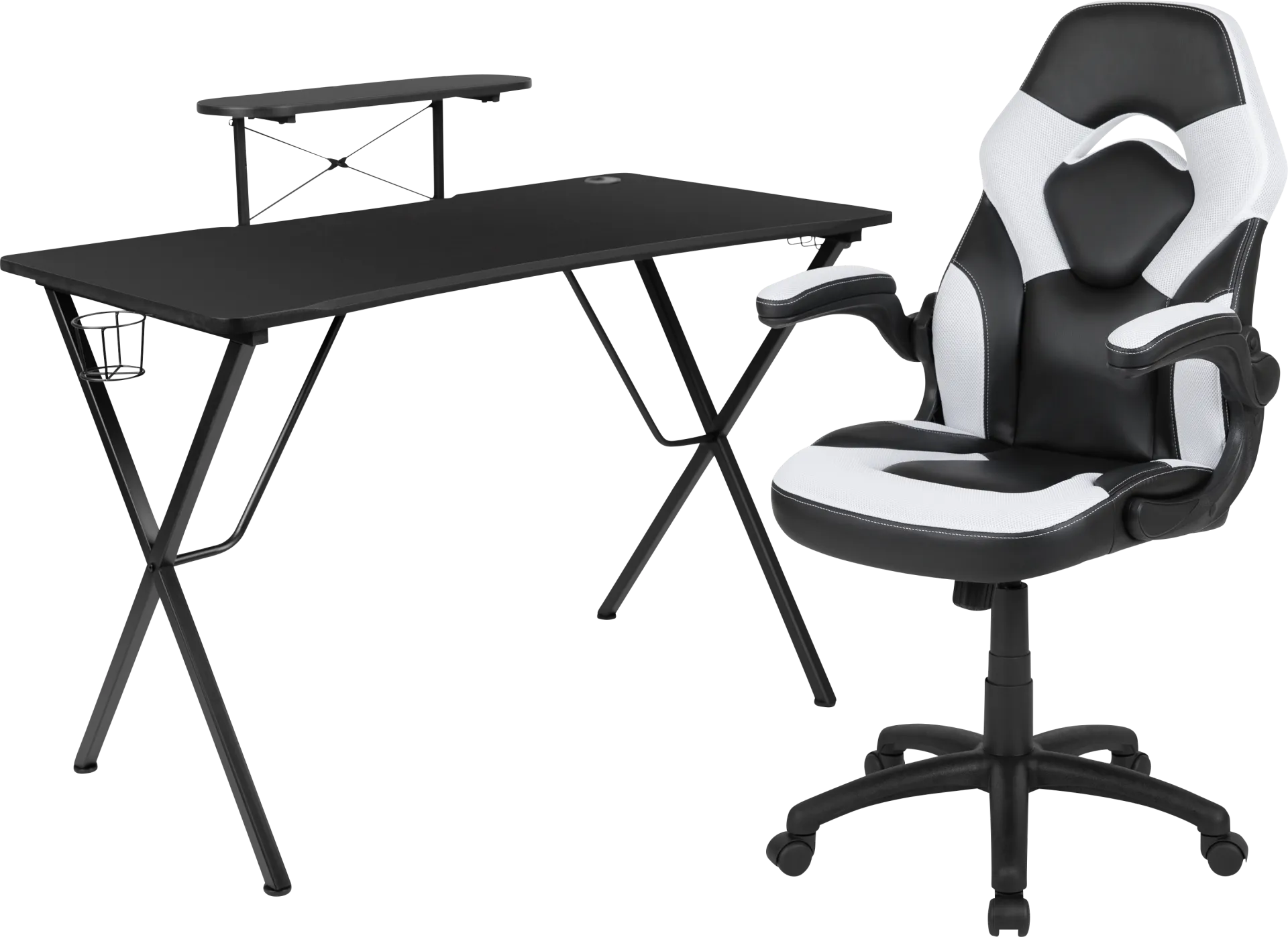 Gerro Black/White PC Gaming Desk and Chair Set - Image 1