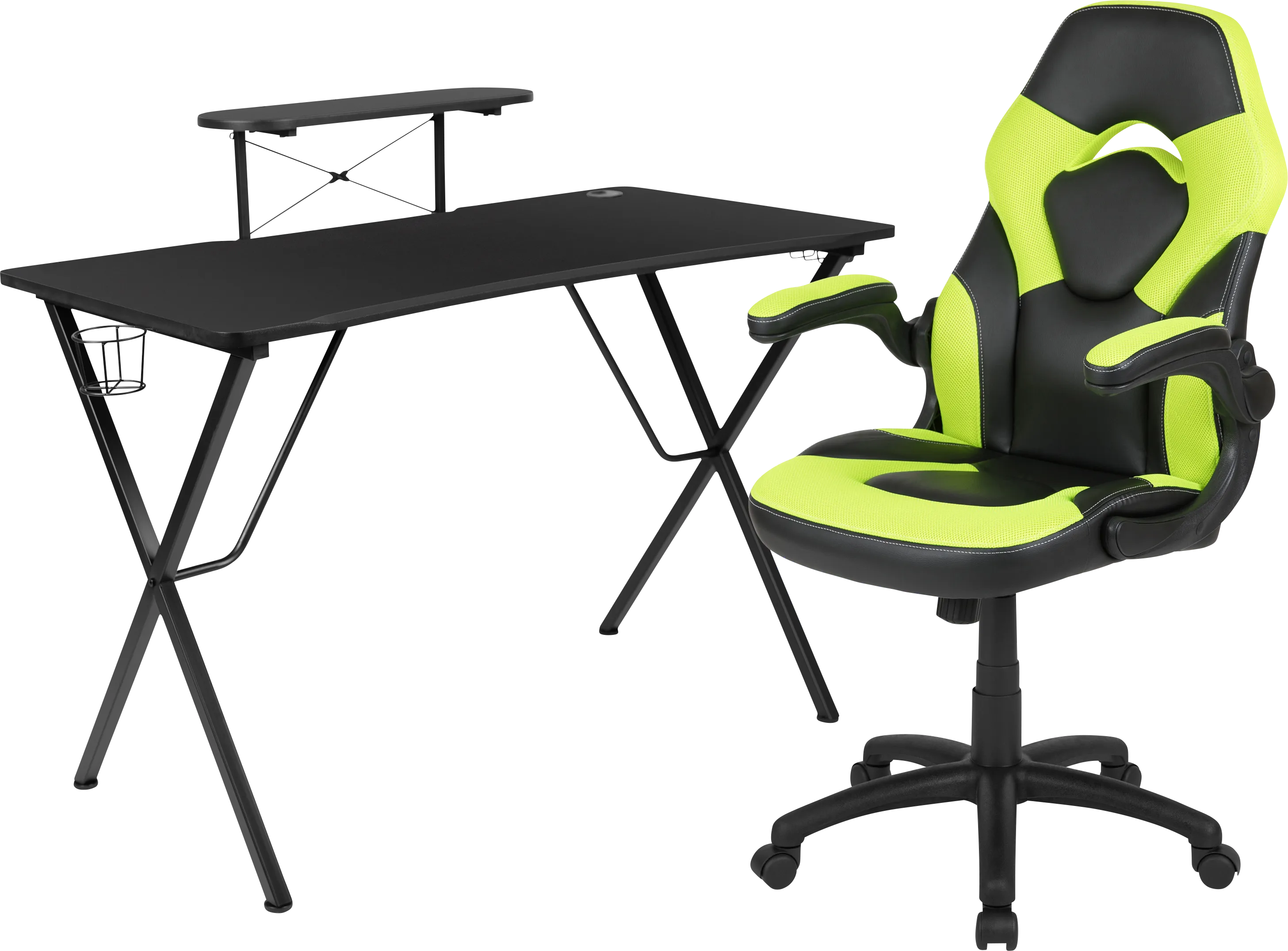 Gerro Black/Lime PC Gaming Desk and Chair Set - Thumbnail - Image 1