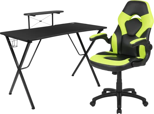 Gerro Black/Lime PC Gaming Desk and Chair Set