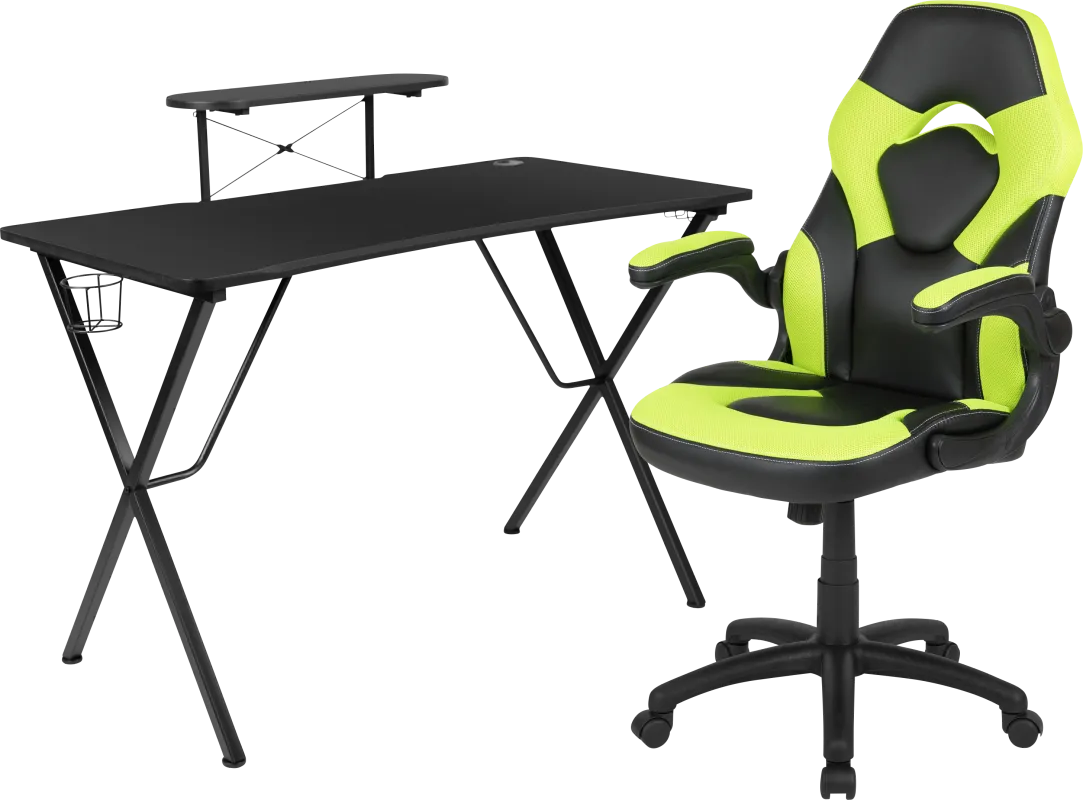 Gerro Black/Lime PC Gaming Desk and Chair Set