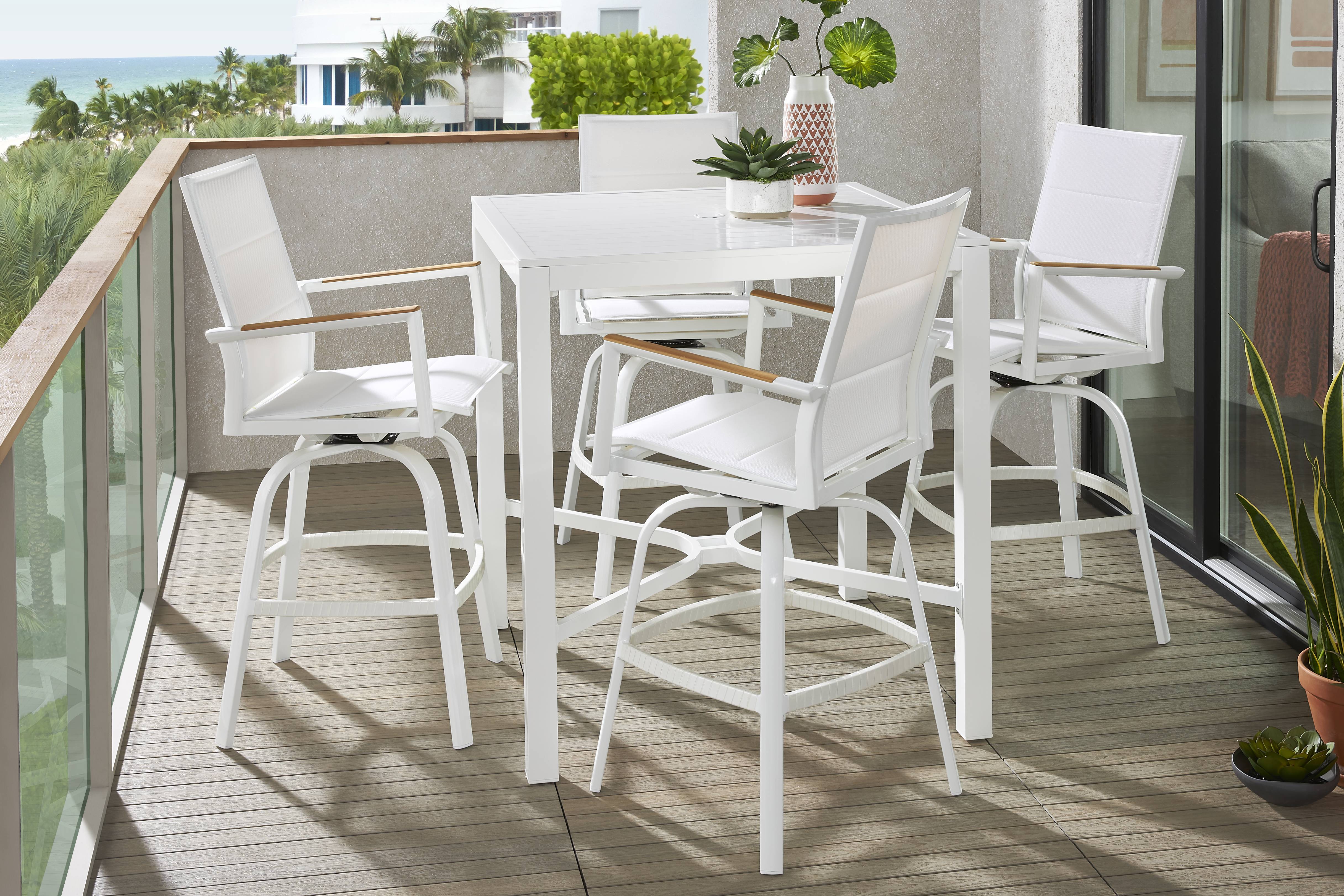 Solana White 5 Pc Outdoor Bar Height Dining Set with Swivel Barstools - Thumbnail - Image 1