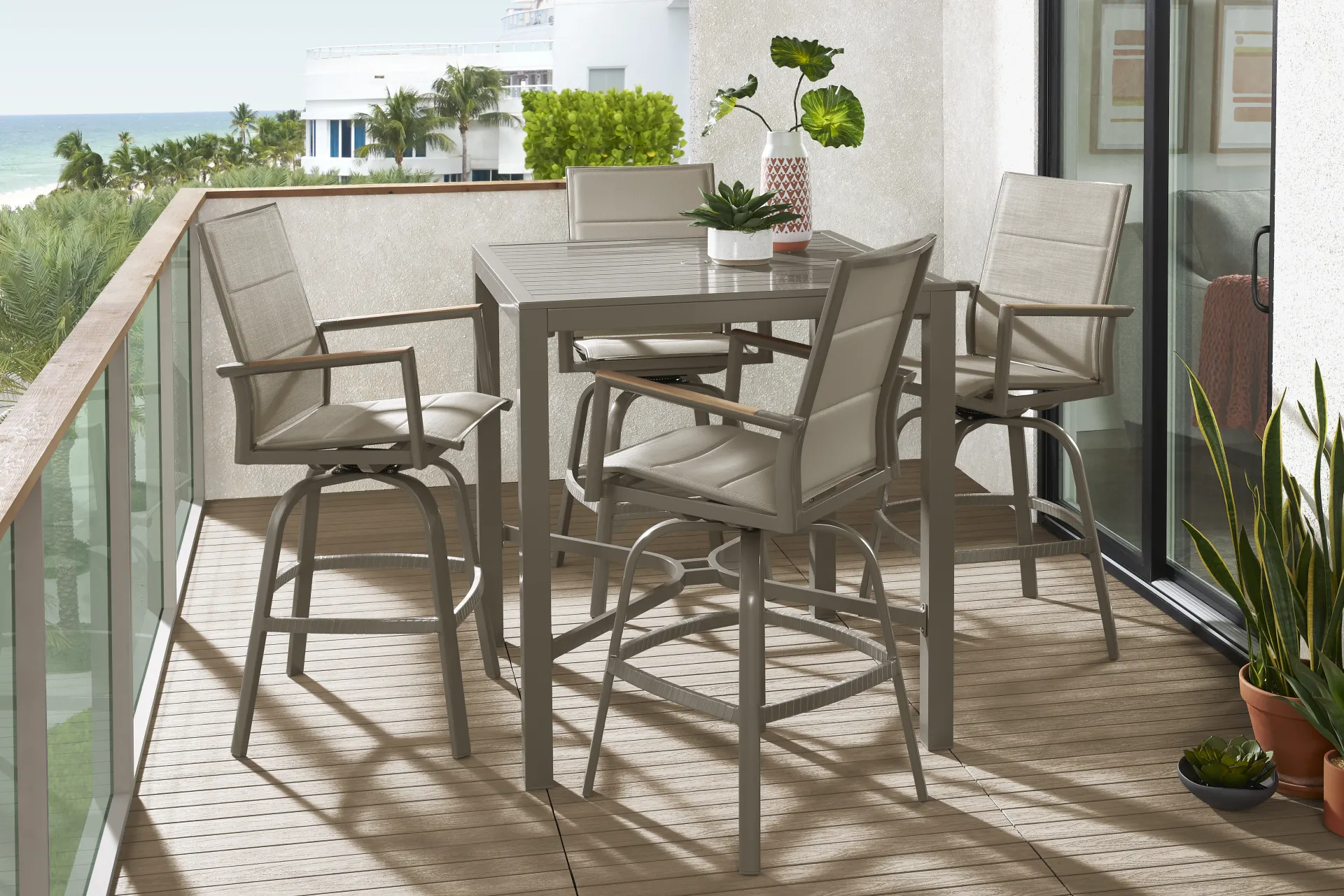 Solana Taupe Outdoor Swivel Barstool - Image 1
