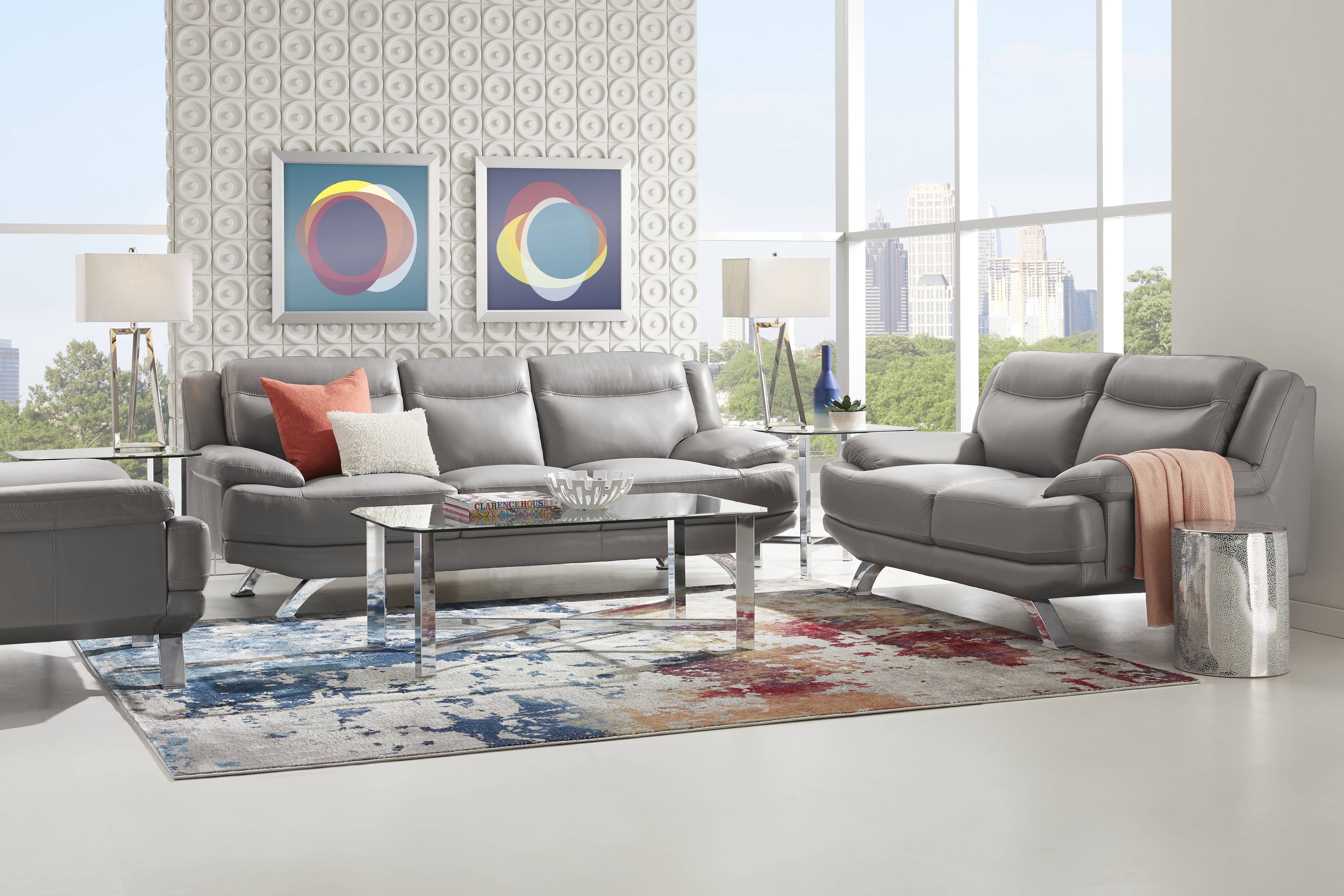 Zamora Gray Leather 3 Pc Living Room - Thumbnail - Image 1