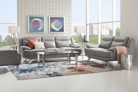 Zamora Gray Leather Loveseat