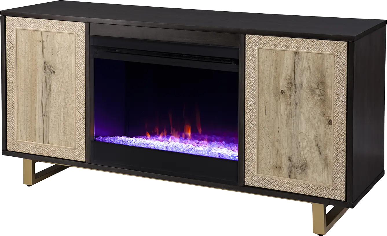 Linherk I Brown 54 in. Console, With Color Changing Electric Fireplace