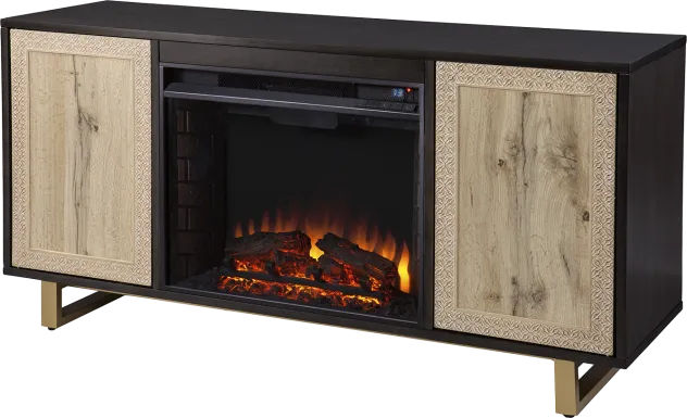Linherk II Brown 54 in. Console, With Electric Log Fireplace