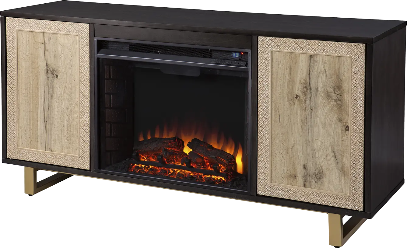 Linherk II Brown 54 in. Console, With Electric Log Fireplace
