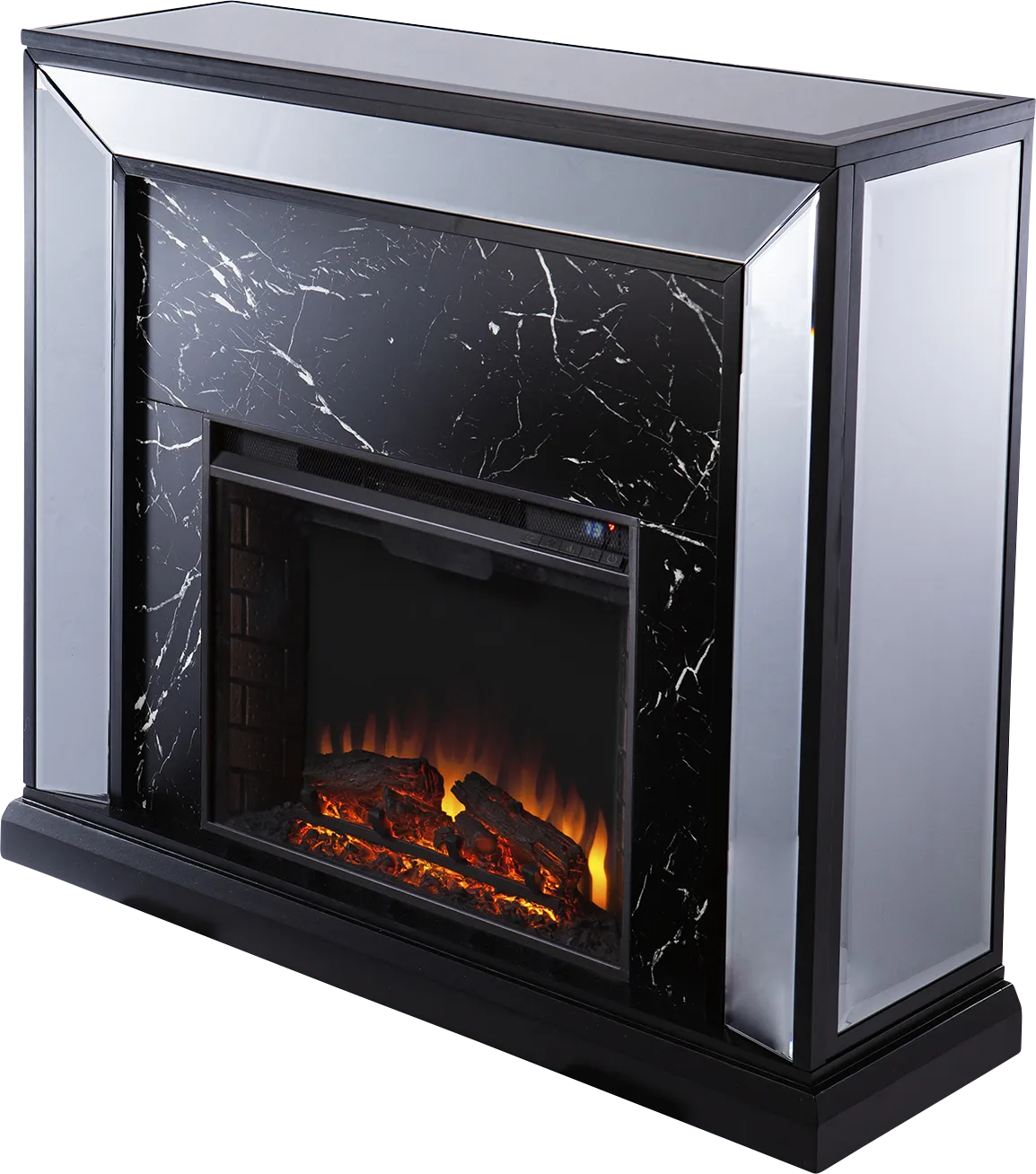 Levering II Black 44 in. Console, With Electric Log Fireplace - Image 1