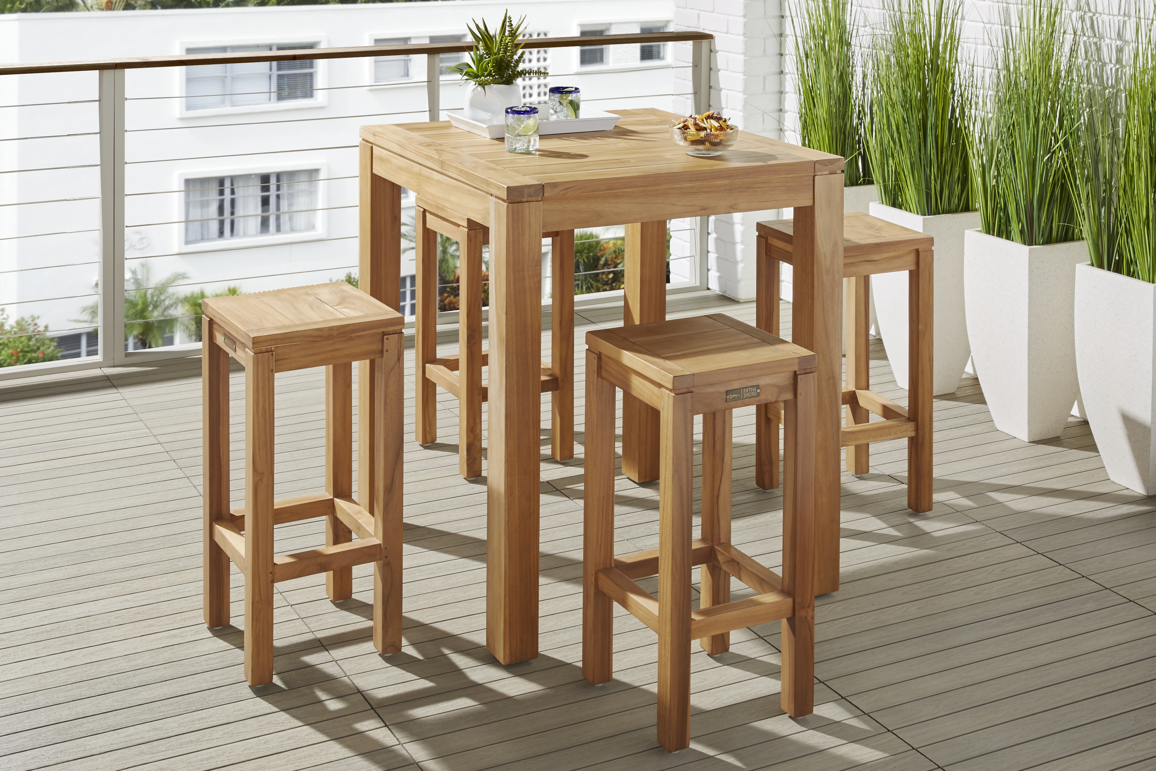 Patmos Teak Outdoor Barstool - Thumbnail - Image 2
