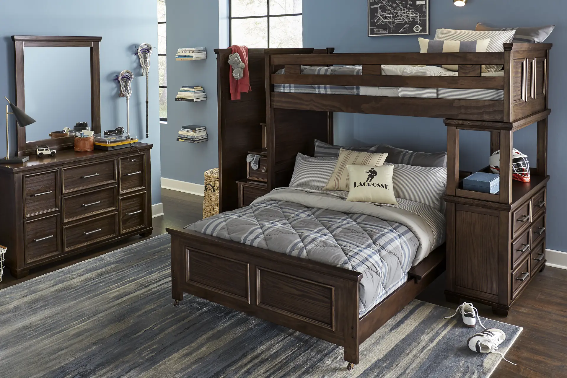 Kids Canyon Lake Java Twin/Full Step Loft with Dresser