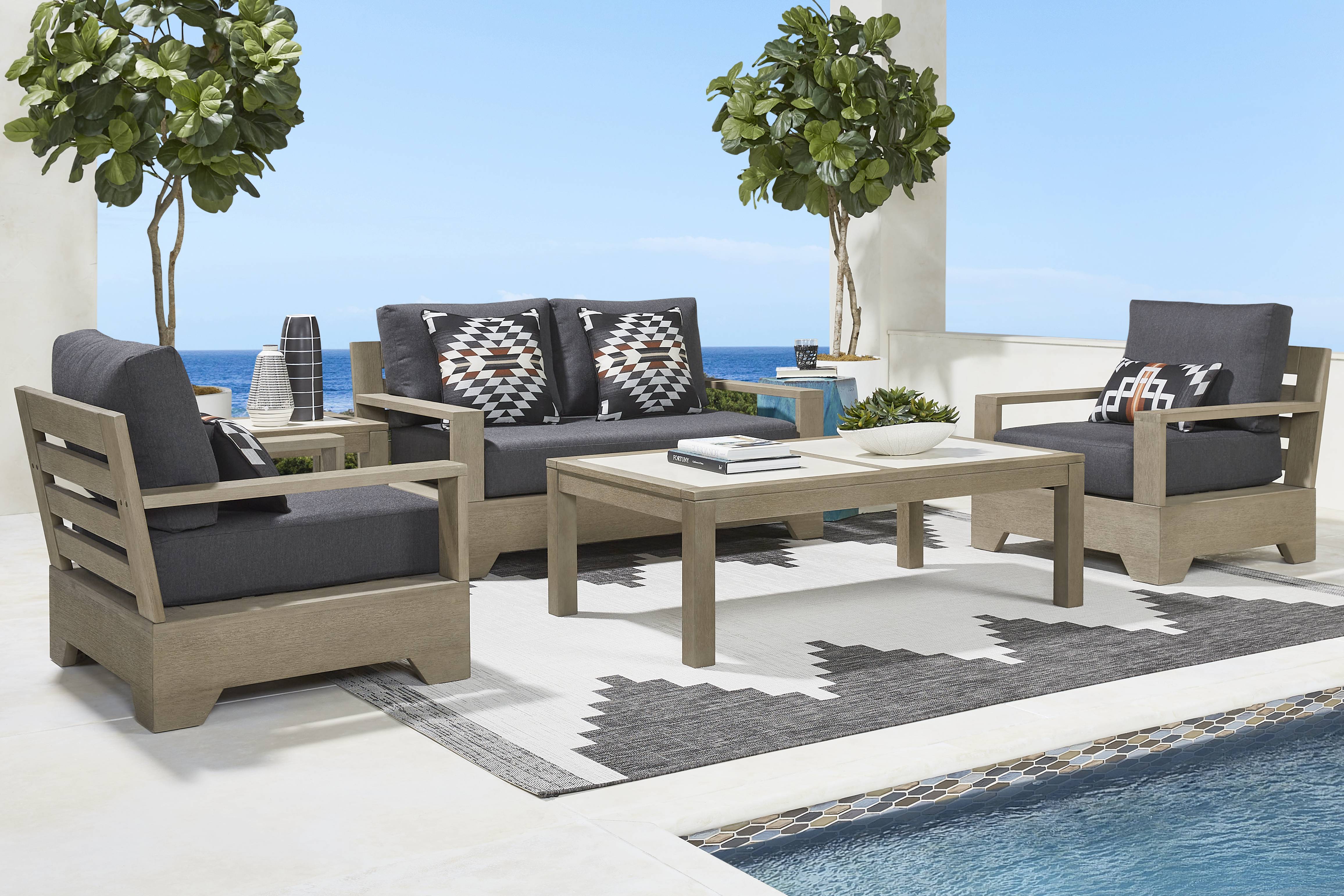 Lake Tahoe Gray Outdoor Loveseat with Charcoal Cushions